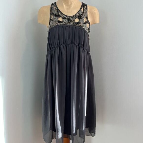 Y2K Vintage Zara Gray Grey Grunge Embellished Sparkly Cut Out Tank Dress Mini L - Picture 1 of 16